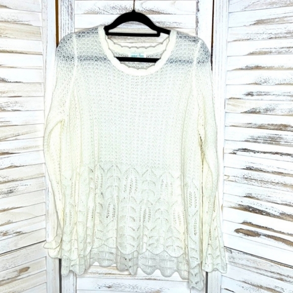 Grace & Lace Sweaters - Grace & Lace Ivory Crochet Tunic Sweater - SZ L